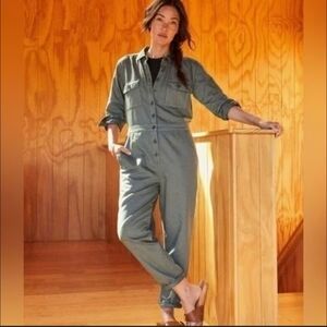 Outerknown S.E.A Long Sleeve Jumpsuit Utility Coveralls Green Linen $198